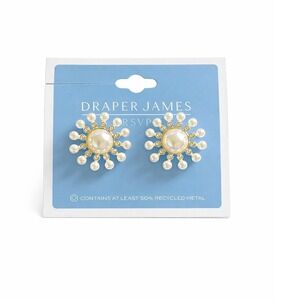 Draper James Pearl Starburst Stud Earrings Gold Tone Rhinestone NWT